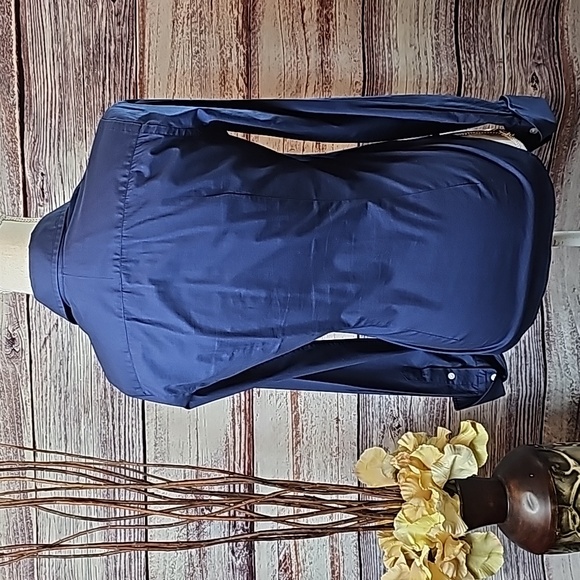 NEW RALPH LAUREN SPORT NAVY BLUE RUFFLE FRONT BUTTON-UP BLOUSE - Picture 5 of 14